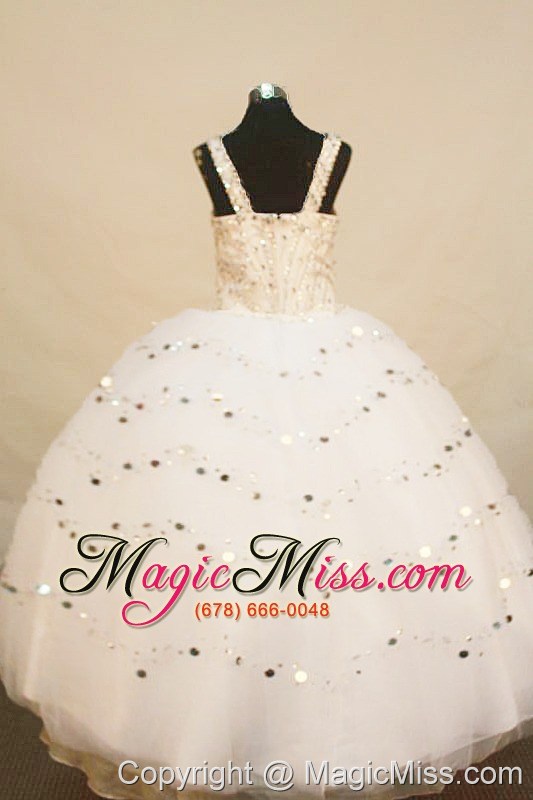 wholesale white stylish little girl pageant dress ball gown with straps organza
