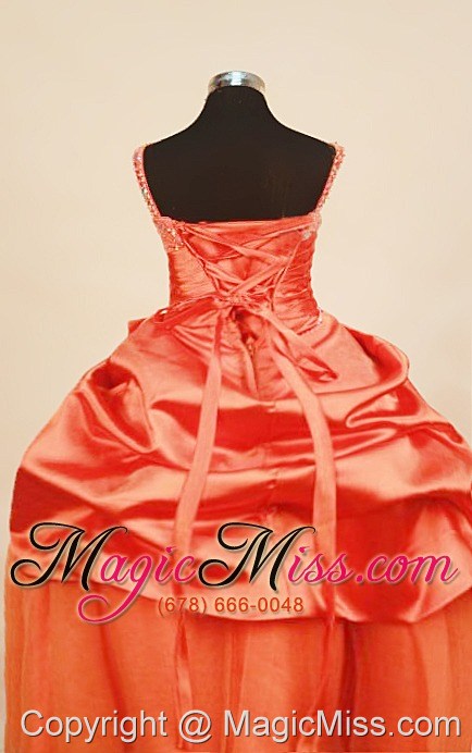 wholesale discount orange red little girl pageant dress pick-ups straps beaded decorate withtaffeta ball gown in 2013