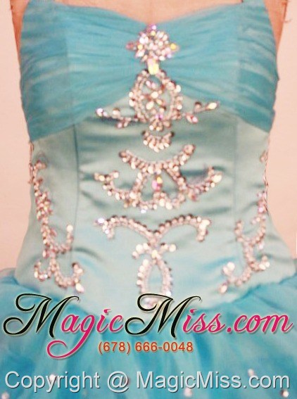 wholesale lovely ball gown little girl pageant dress ruffled layered halter with floor-length aqua blue organza