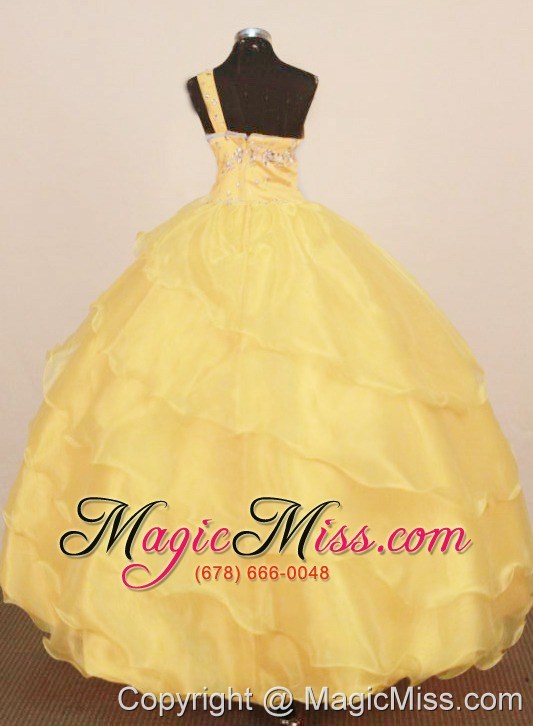 wholesale custom made little girl pageant dress one shulder neck floor-length yellow ball gown