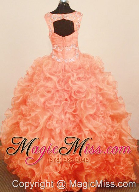 wholesale exquisite ruffles little girl pageant dress orange red straps with orange red