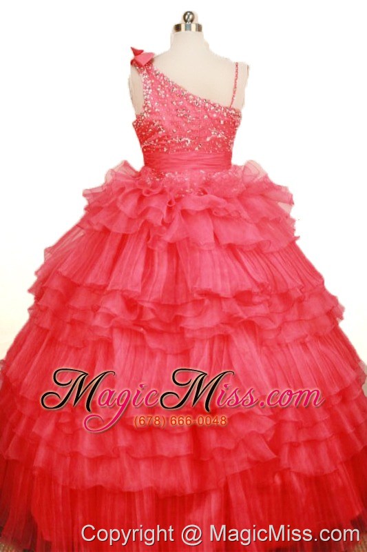 wholesale custom made coral red little girl pageant dress asymmetrical floor-length organza