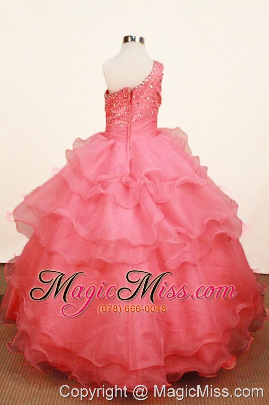 wholesale 2013 elegant watermelon ruffled layereslittle girl pageant dresses one shoulder floor-length
