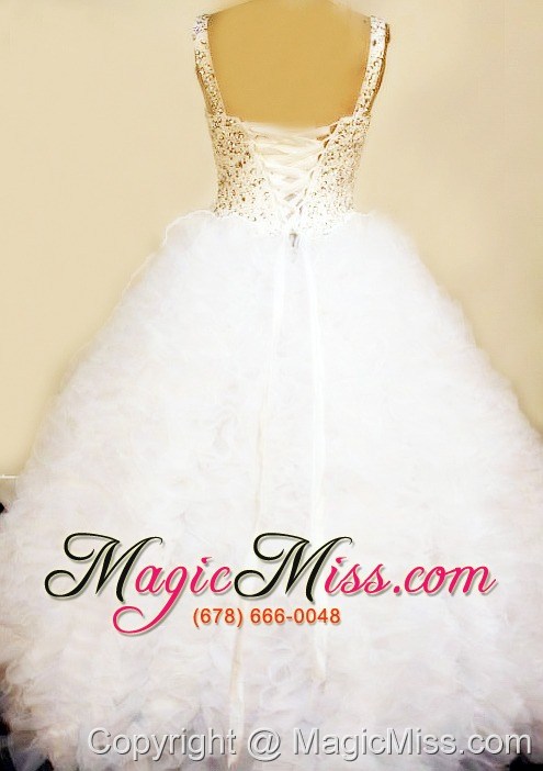 wholesale pretty ruffles little girl pageant dresses straps beaded decorate bust floor-length white