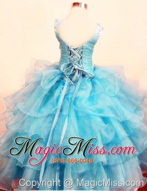 wholesale fashionable baby blue little girl pageant dresses ruffled layered scoop floor-length lace