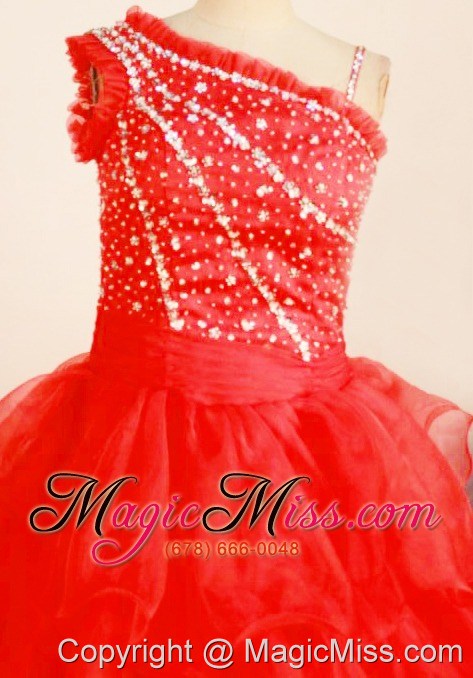 wholesale brand new ball gown one shoulder red little girl pageant dresses floor-length