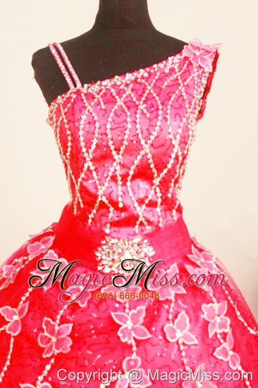 wholesale exquisite 2013 little girl pageant dresses coral red asymmetrical applqiues decorate bust organza