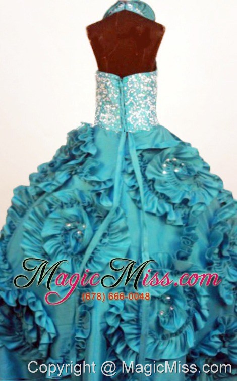 wholesale perfect little girl pageant dresses turquoise halter top neck ruffles taffeta in 2013