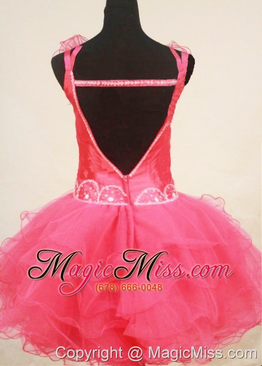 wholesale custom made sweet straps mini-length pink organza beaded little girl pageant dresses