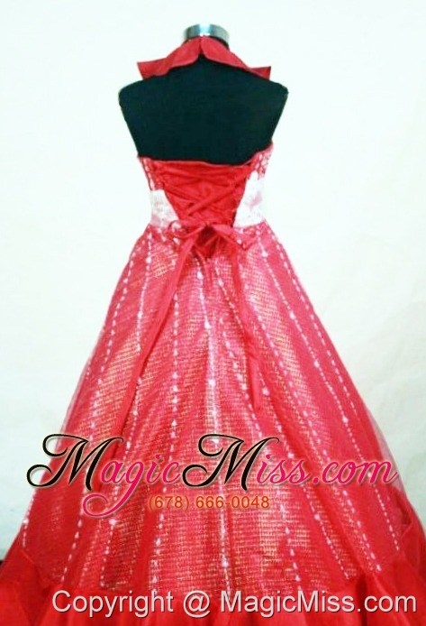 wholesale customize halter top red organza beaded little girl pageant dresses