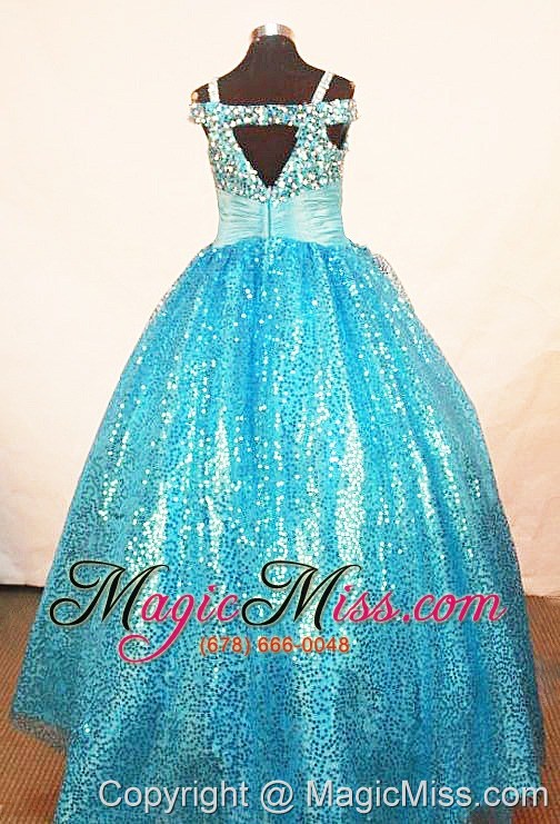 wholesale brand new paillette over skirt ball gown strap teal little girl pageant dresses