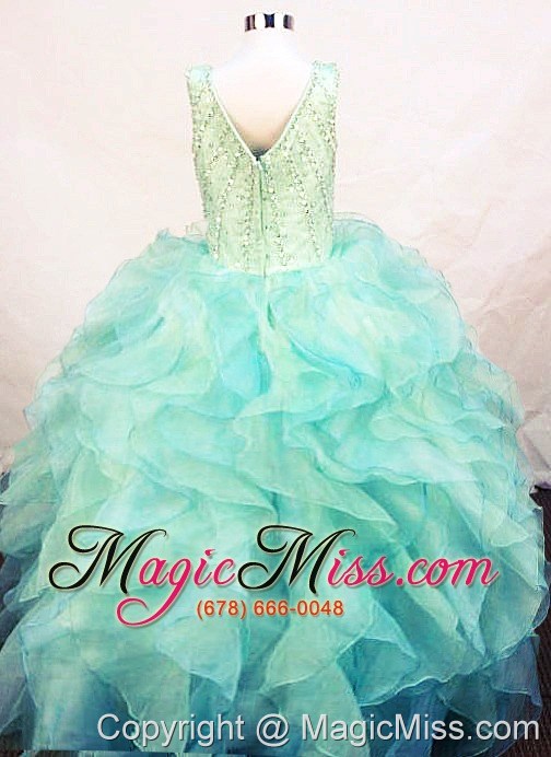 wholesale custom made ruffles v-neck organza little girl pageant dresses with multi-color