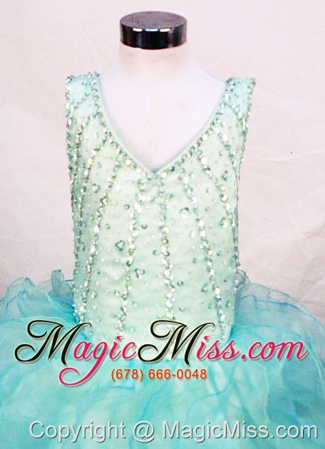 wholesale custom made ruffles v-neck organza little girl pageant dresses with multi-color
