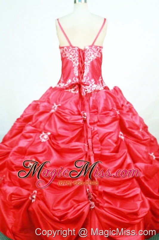 wholesale pick-ups straps floor-length red taffeta appliques little girl pageant dresses