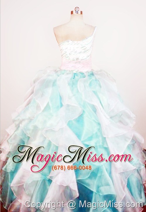 wholesale gorgeous a-line beaded decorate shoulder multi-color organza beading little girl pageant dresses