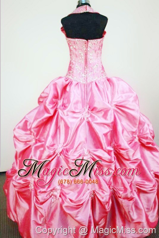 wholesale pick-ups straps rose pink taffeta beading little girl pageant dresses custom made