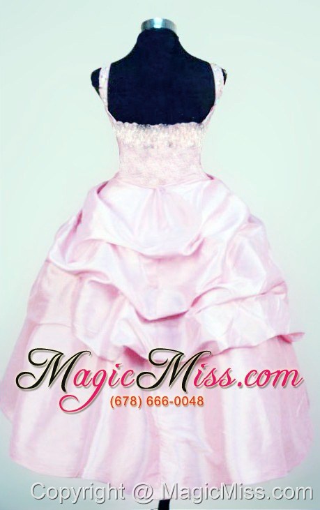 wholesale bowknot straps baby pink taffeta beading little girl pageant dresses for custom made