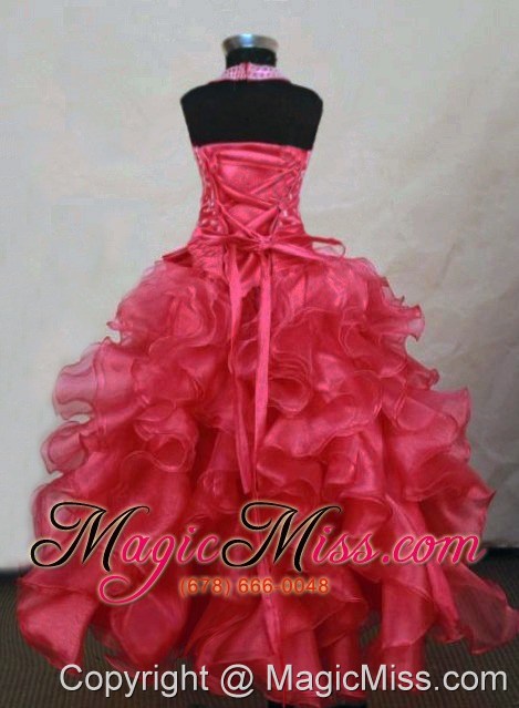 wholesale sweet a-line halter top red organza beading little girl pageant dresses custom made