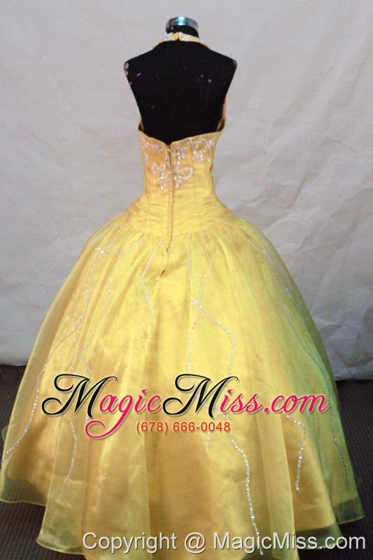 wholesale yellow halter top appliques little girl pageant dresses with organza hottest