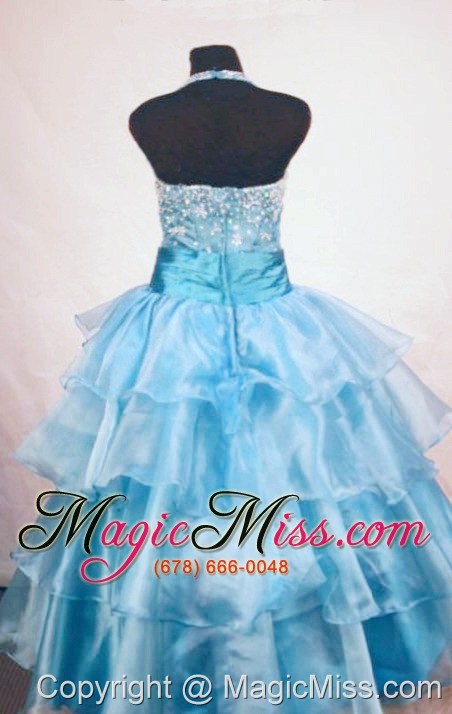 wholesale custom made ball gown halter top beading little girl pageant dresses light blue orangza