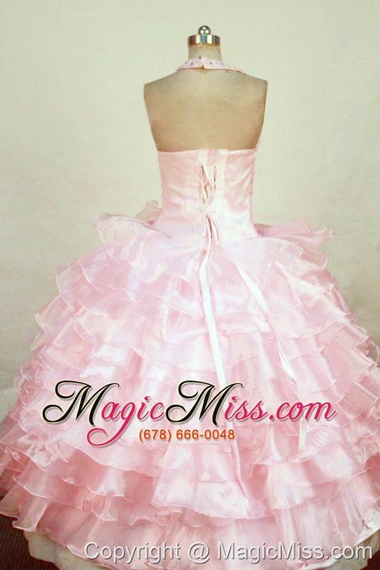 wholesale classical halter top baby pink organza beading little girl pageant dresses with ruffles
