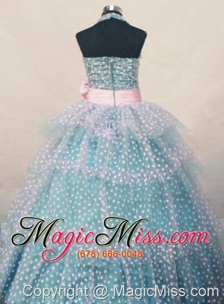 wholesale bowknot ball gown halter top turquoise and white beading little girl pageant dresses hottest