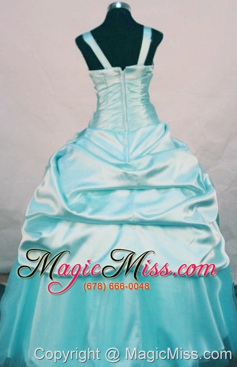 wholesale custom made straps aqua blue taffeta little girl pageant dresses with hand made flowers