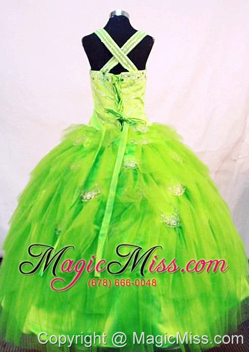 wholesale tulle elegant straps green organza beading little girl pageant dresses