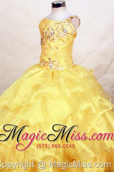 wholesale 2013 yellow beautiful beaded decorate bust little girl pageant dresses with one shoulder neck ruffles