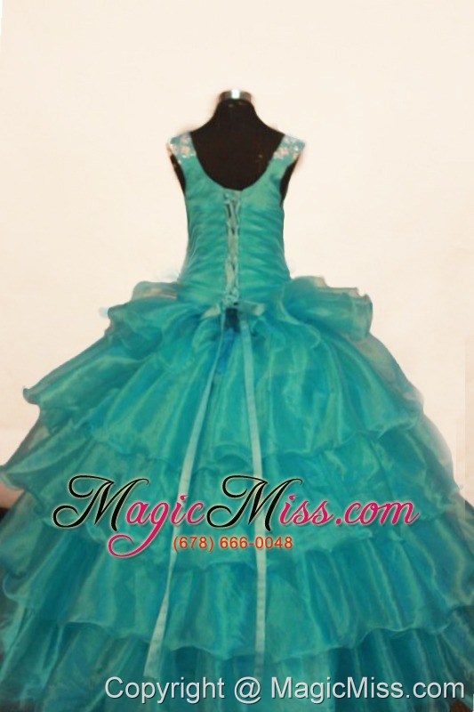 wholesale luxurious ball gown off the shoulder neckline floor-length blue beading little girl pageant dresses