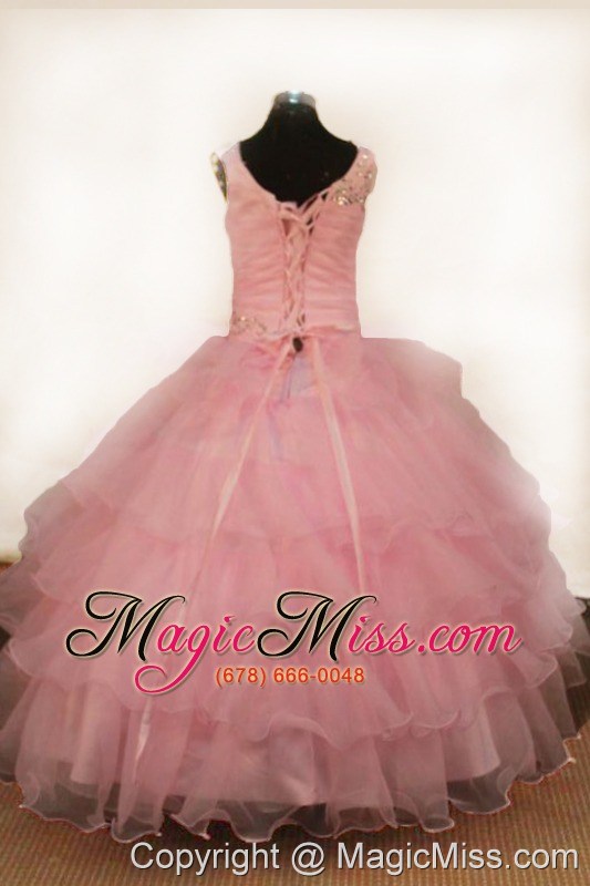 wholesale beading off the shoulder popular ball gown floor-length organza light pink beading little girl pageant dresses
