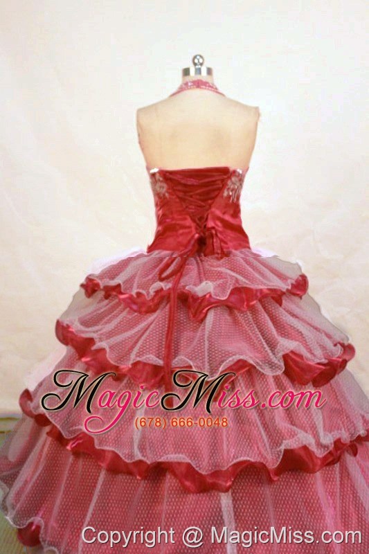 wholesale beading and layer luxurious fuchsia ball gown halter floor-length little girl pageant dresses
