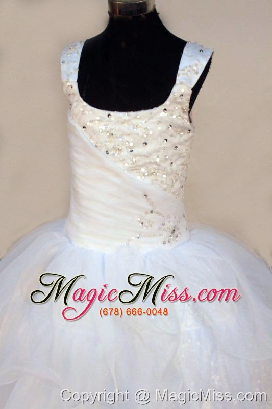 wholesale exquisite beading organza ball gown white square floor-length white little girl pageant dresses