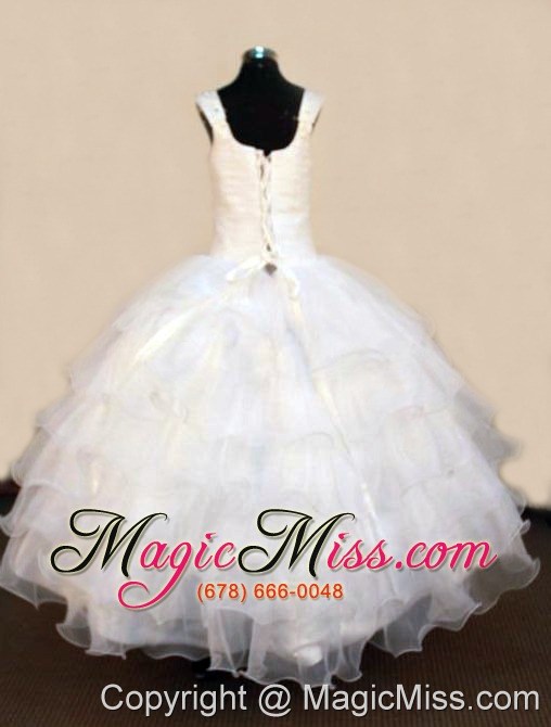 wholesale exquisite beading organza ball gown white square floor-length white little girl pageant dresses