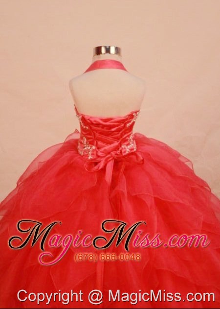 wholesale beading modest halter ball gown floor-length red little girl pageant dresses