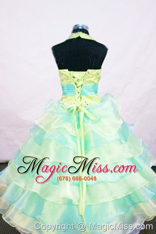 wholesale beading modest ball gown halter floor-length multi-colored little girl pageant dresses