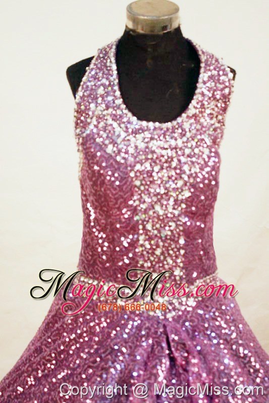 wholesale sequins a-line halter floor-length fuchsia paillette beading little girl pageant dresses