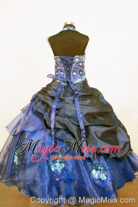 wholesale beading beautiful ball gown halter floor-length organza blue little girl pageant dresses