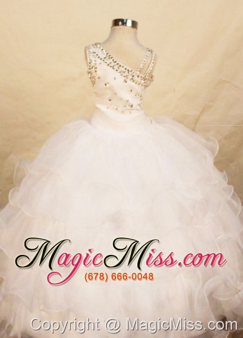 wholesale beautiful white ball gown organza one shoulder floor-length beading little girl pageant dresses