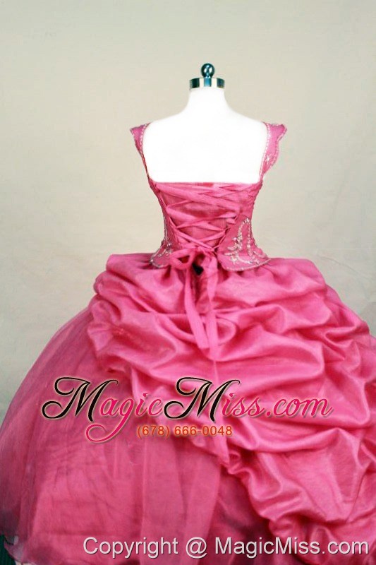 wholesale beading sweet ball gown square organza floor-length hot pink little girl pageant dresses