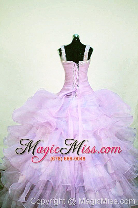 wholesale beading romantic organza straps ball gown floor-length lavender little girl pageant dresses