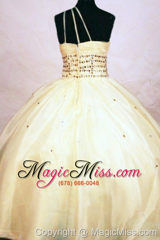 wholesale cute ball gown one shoulder floor-length organza yellow beading little girl pageant dresses