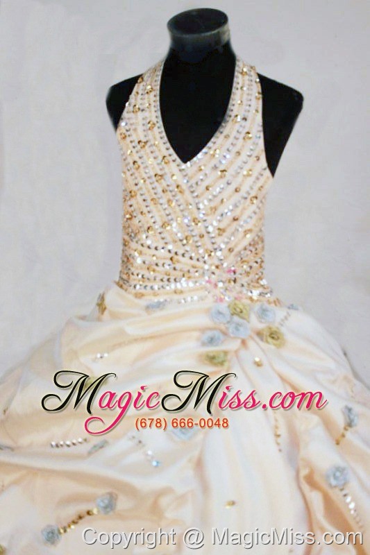 wholesale gorgeous taffeta ball gown halter yellow floor-length beading little girl pageant dresses