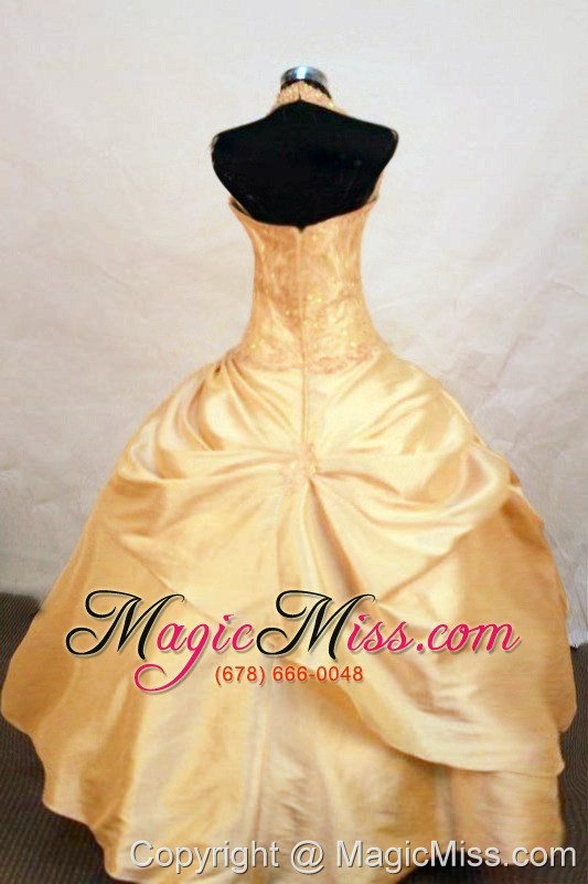 wholesale beautiful ball gown halter floor-length taffeta gold beading little girl pageant dresses
