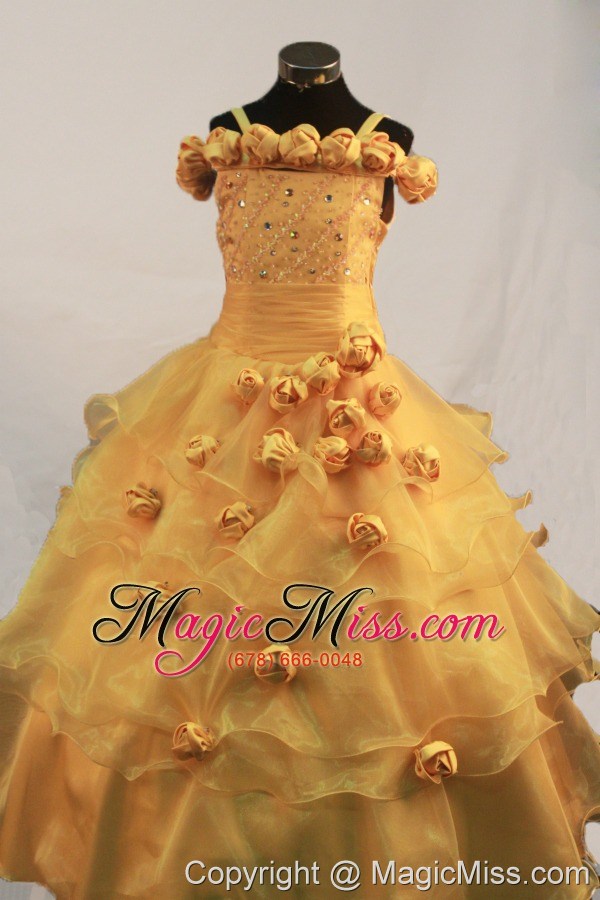 wholesale romantic hand made flowers ball gown little girl pageant dress straps floor-length