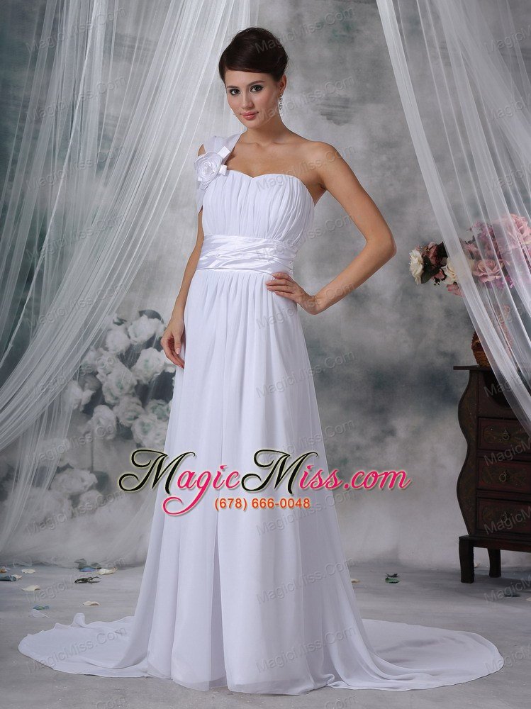 wholesale elegant column / sheath one shoulder court train ruched wedding dress