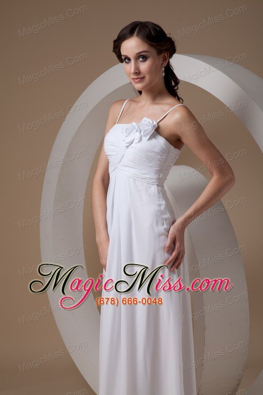 wholesale elegant empire spaghetti straps ankle-length chiffon ruch and hand made flowers wedding dress