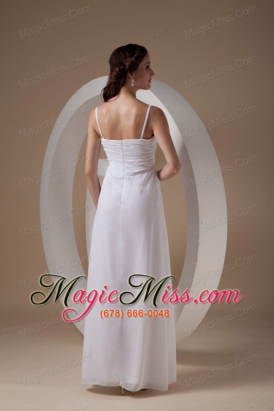 wholesale elegant empire spaghetti straps ankle-length chiffon ruch and hand made flowers wedding dress