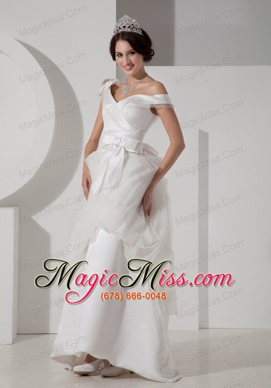 wholesale unique a-line v-neck floor-length satin sash wedding dress