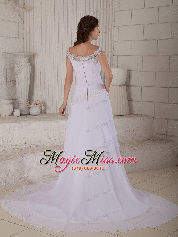 wholesale beautiful a-line / princess scoop court train chiffon embroidery wedding dress